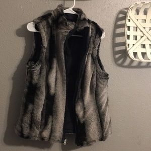 Faux Fur Vest Black and Gray Super Soft
